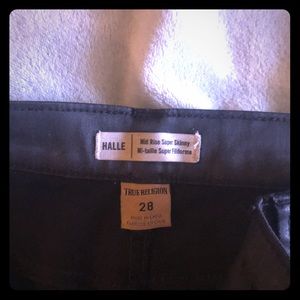 True religion black leather pants-mid rise skinny